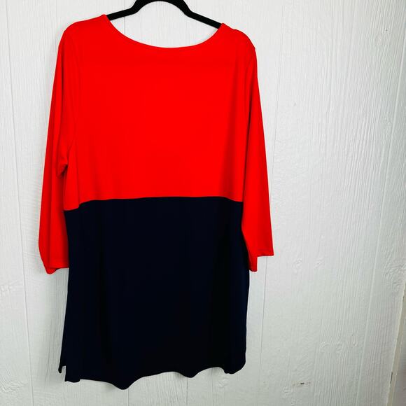 Susan Graver Premier Liquid Knit Tunic Top Coral Navy Color Block Size XL  QVC - Picture 2 of 12